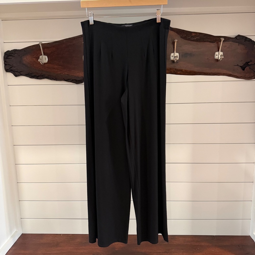 Eileen Fisher Black Wide Leg Pull On Pants Size Small Viscose Stretch